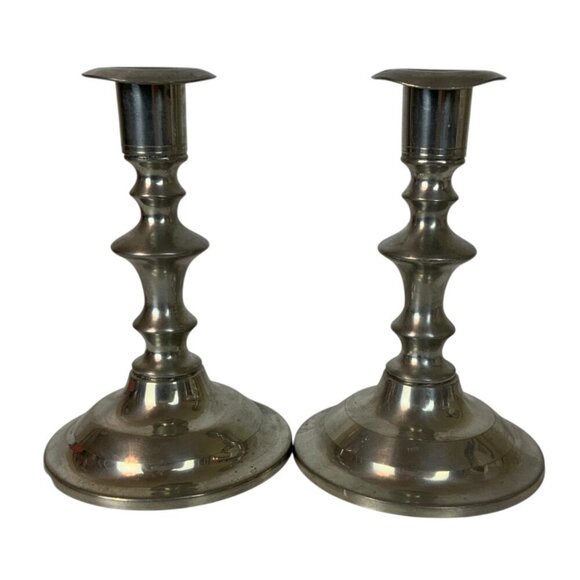Vintage Stieff Pewter Candlesticks Set of 2 Old Sturbridge Village Candle Holder - Picture 1 of 10